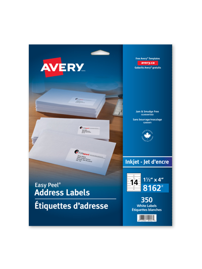 Avery White Address Labels for Inkjet Printers 8162, 1-1/3" x 4", Pack of 350 - #5684076